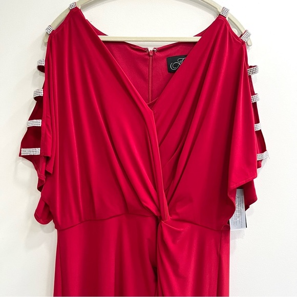 Alex Evenings Women's Red Long Knot Front Dress with Embellished Short Sleeve 18 - Picture 3 of 11